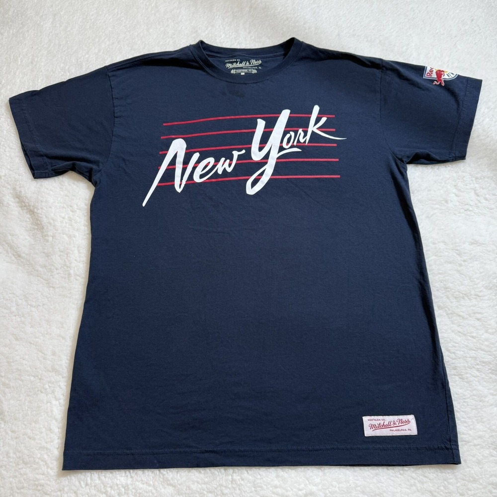 Mitchell & Ness Mens L New York Yankees Script T-Shirt Navy Red Bulls Logo